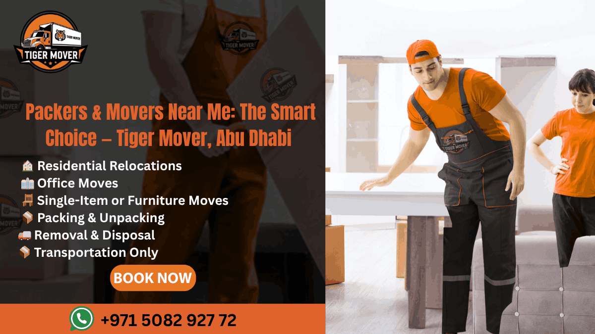 Professional packers and movers team in Abu Dhabi with moving boxes and a truck