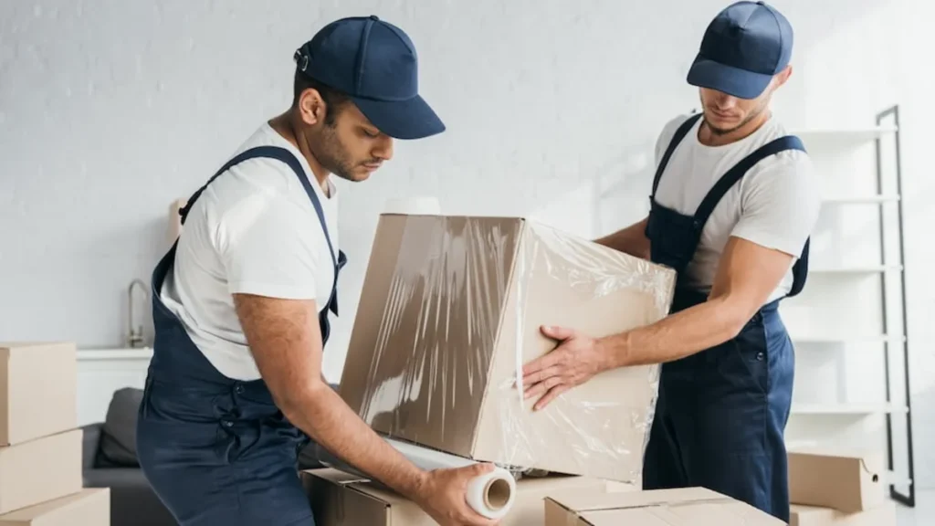 Tiger Mover staff packing household items into labeled boxes in Abu Dhabi