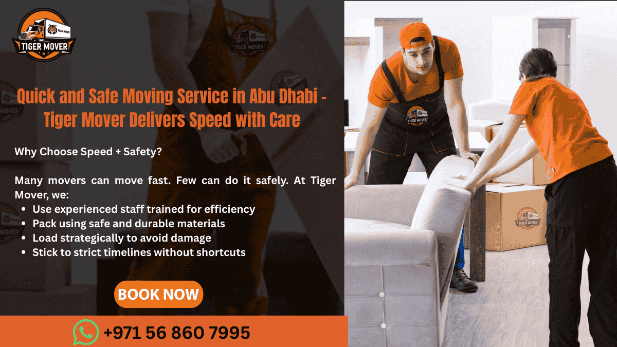 Tiger Mover professional movers carefully loading boxes into a fuel-efficient truck for a fast and safe move in Abu Dhabi
