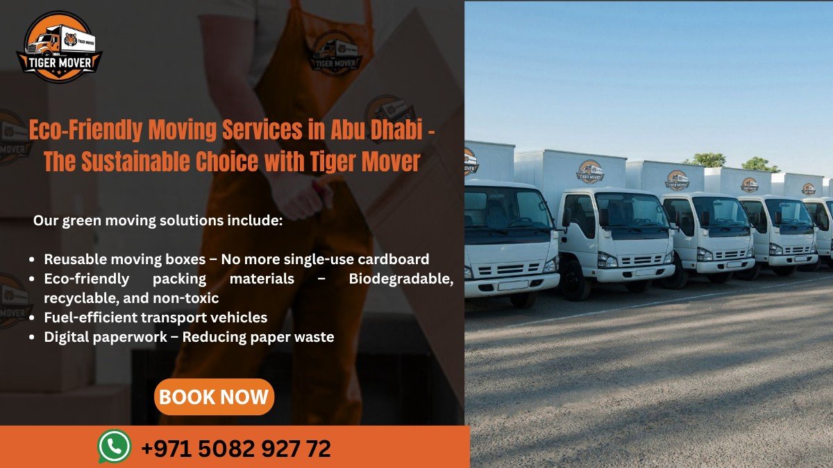Tiger Mover team in Abu Dhabi using reusable boxes and eco-friendly transport for a green move