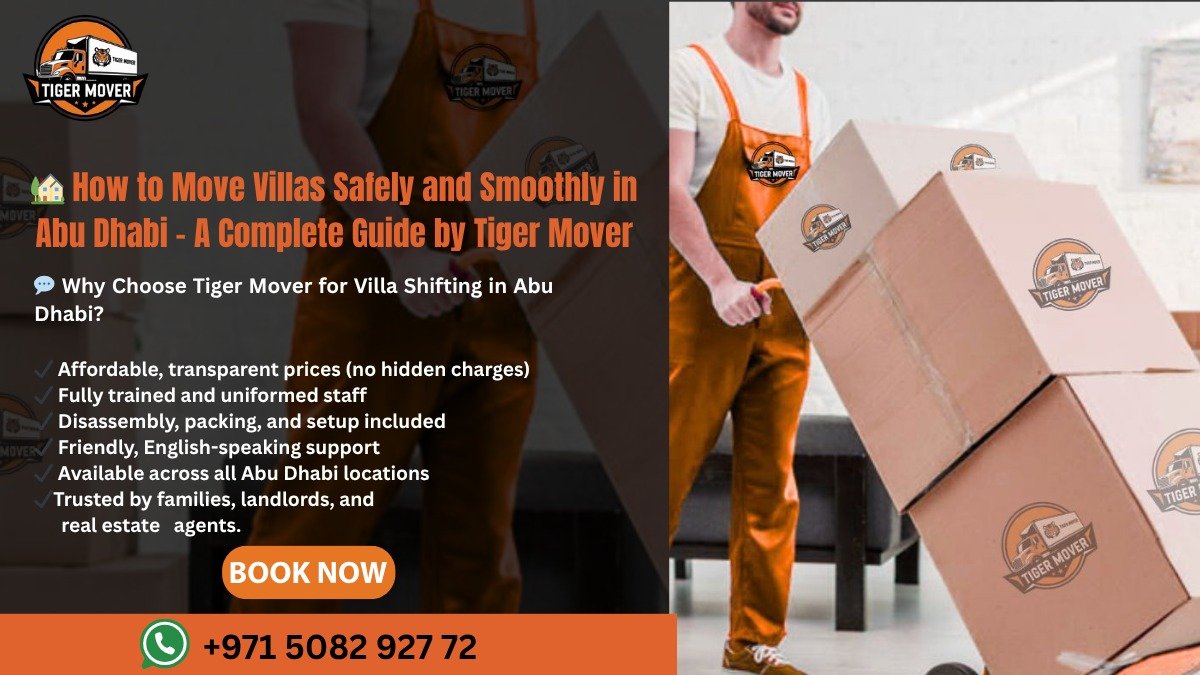 Tiger Mover team loading a moving truck outside a villa in Abu Dhabi