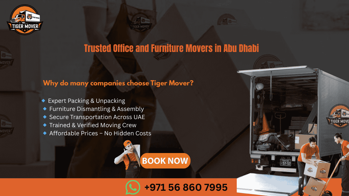 Professional office and furniture movers carefully handling furniture during relocation in Abu Dhabi.