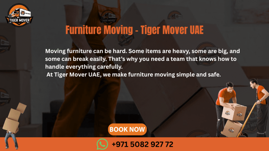 Tiger Mover UAE team lifting and transporting furniture safely during a residential move.