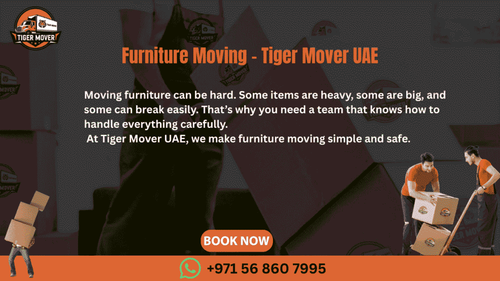 Tiger Mover UAE team lifting and transporting furniture safely during a residential move.