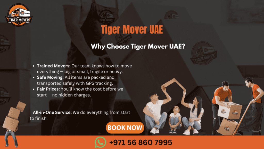 Professional movers from Tiger Mover UAE handling furniture during a relocation.