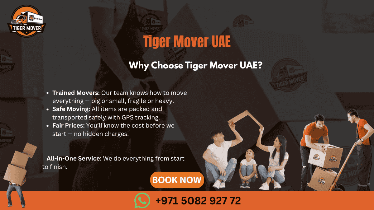 Professional movers from Tiger Mover UAE handling furniture during a relocation.