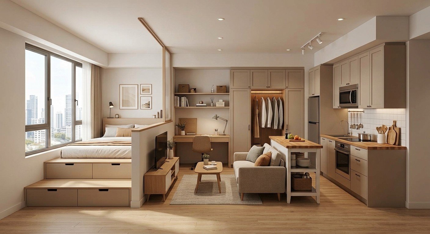 Tiger Mover professional team packing furniture and appliances in a studio apartment in Abu Dhabi.